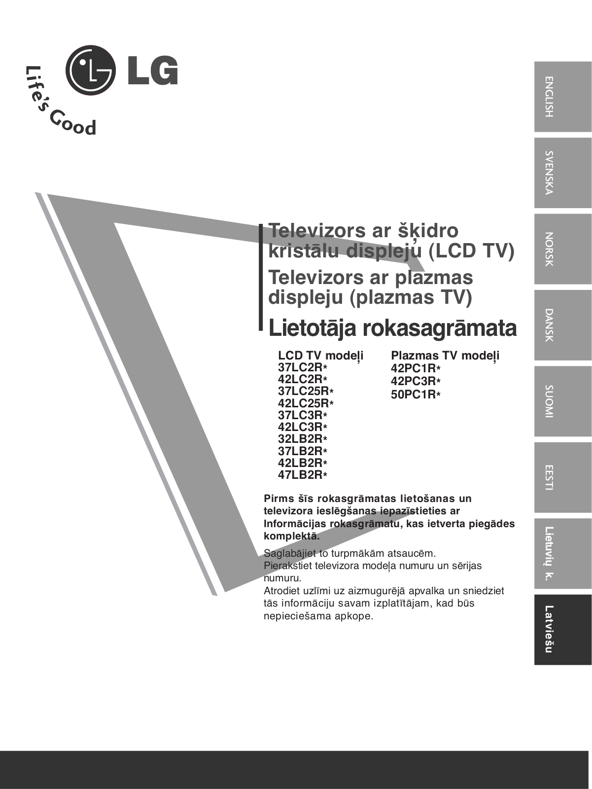 LG 50PC1R, 37LC3R User guide