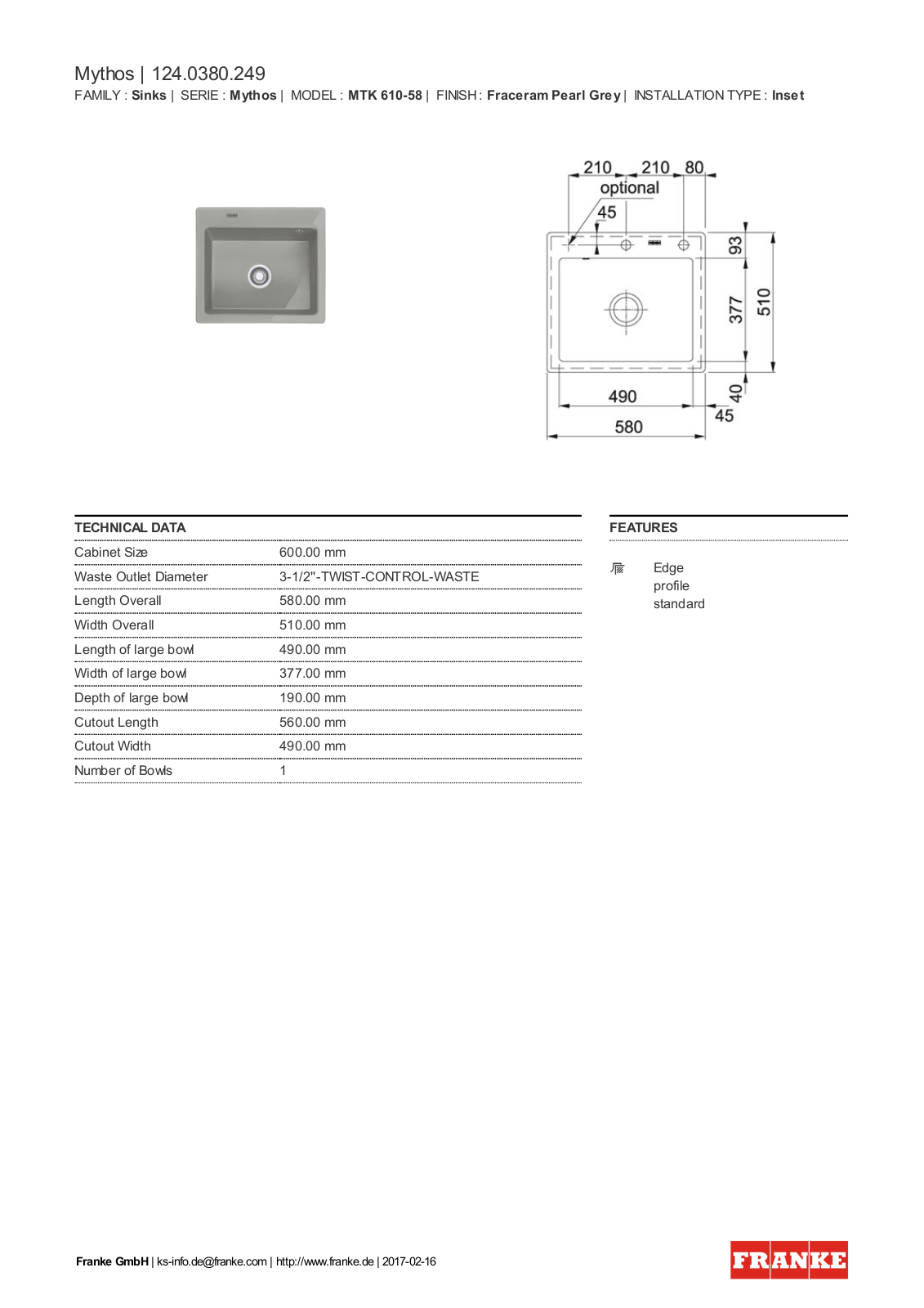 Franke 124.0380.249 Service Manual