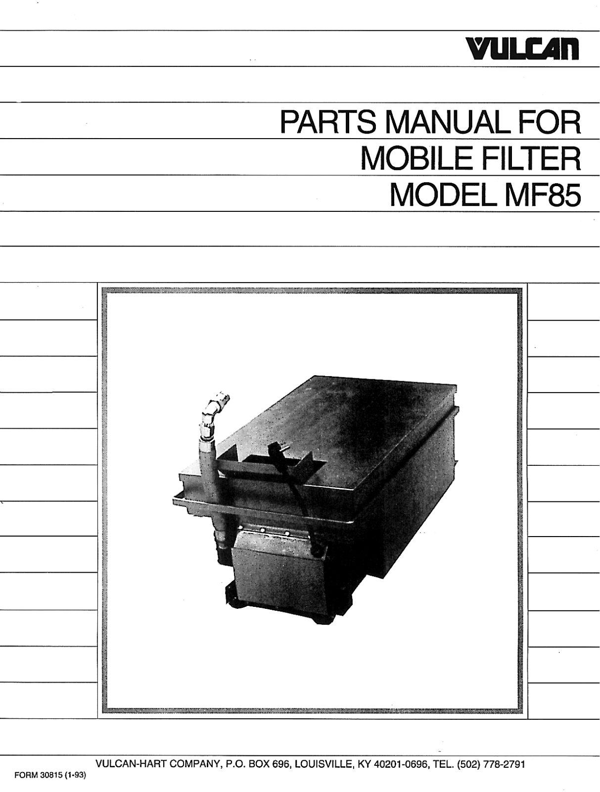 Vulcan Hart MF85 PARTS LIST