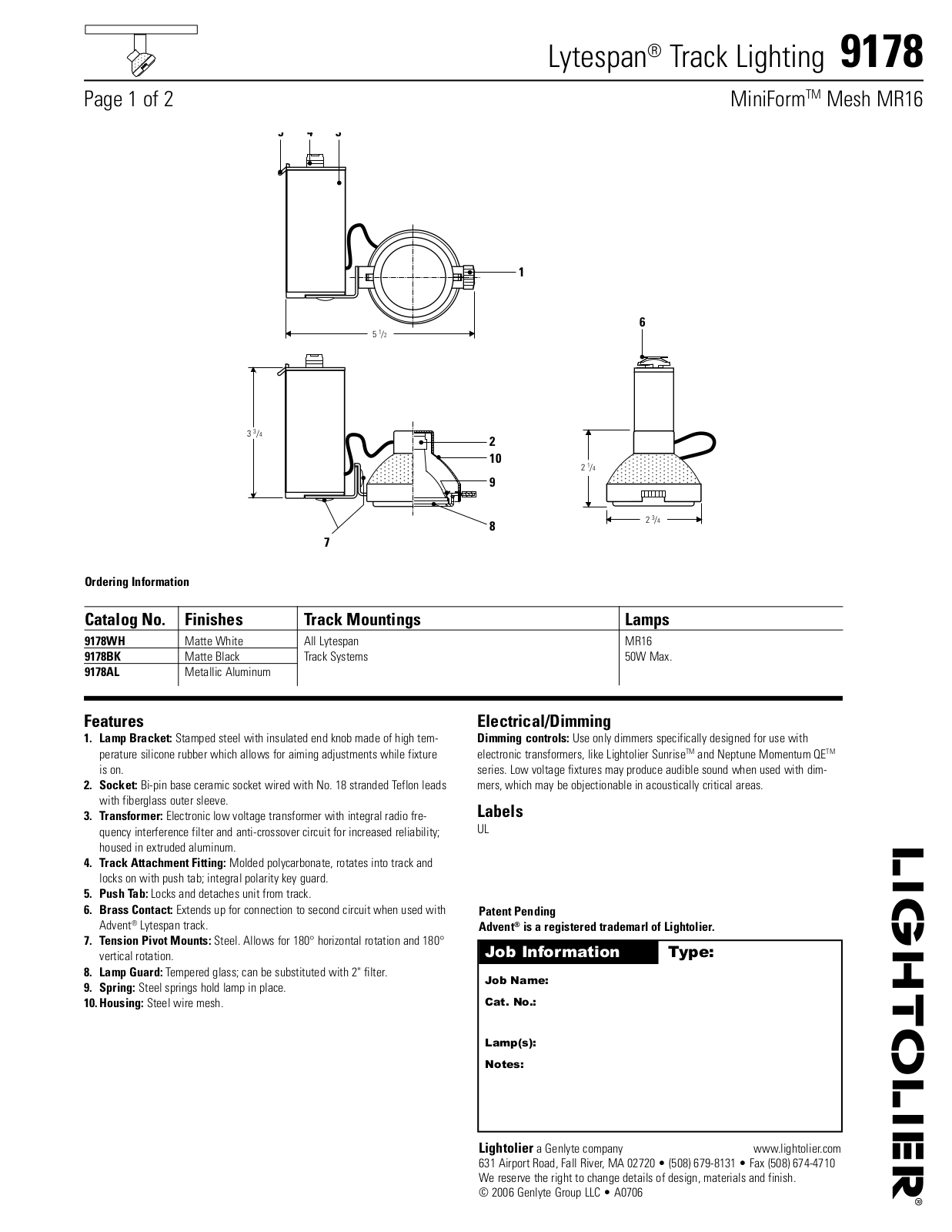 Lightolier 9178 User Manual