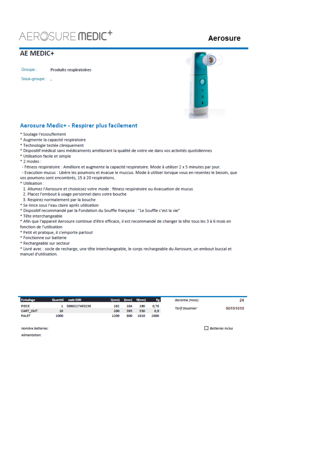 Aerosure AE Medic+ product sheet