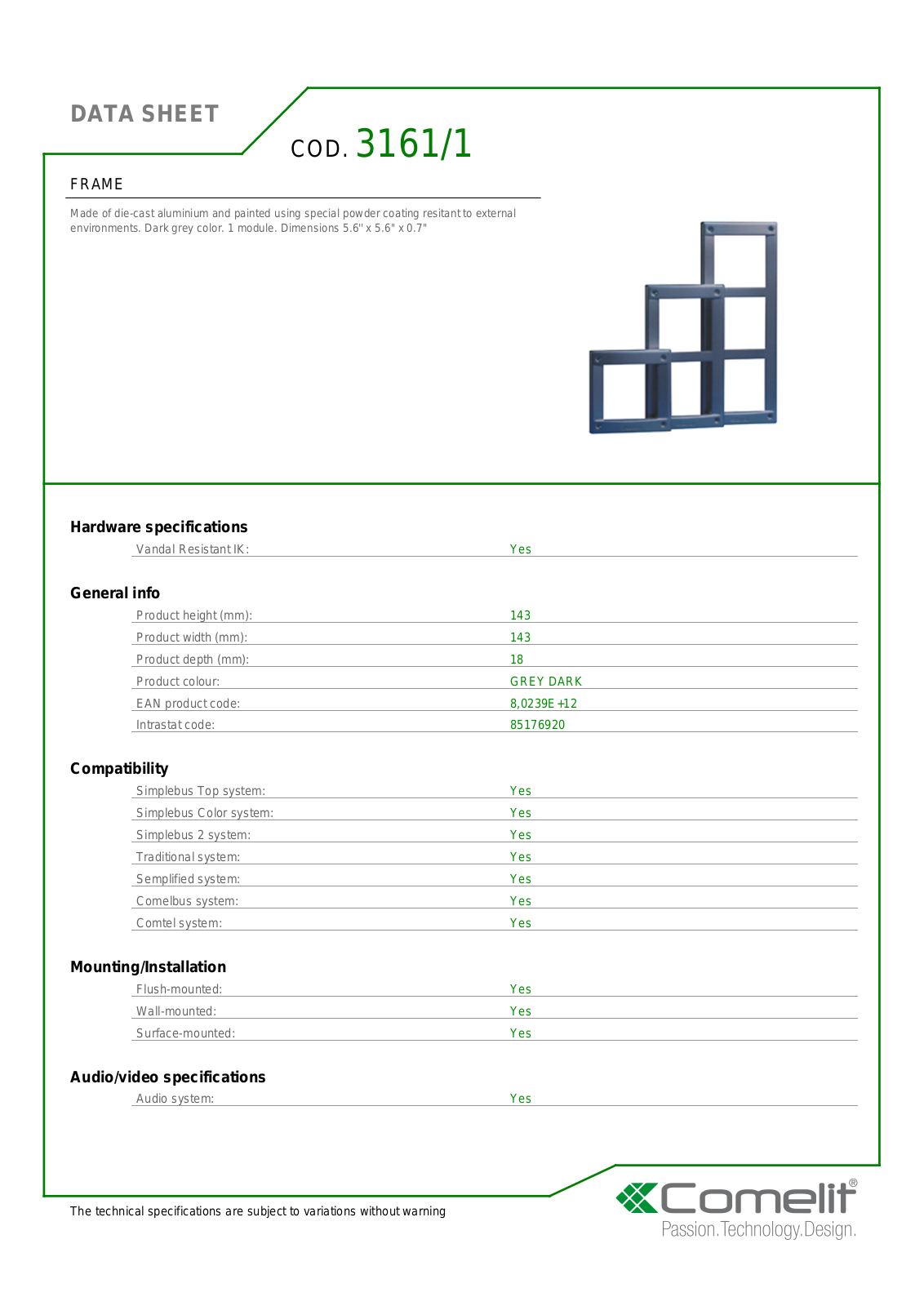 Comelit 3161-1 Specsheet - ManualMachine.com