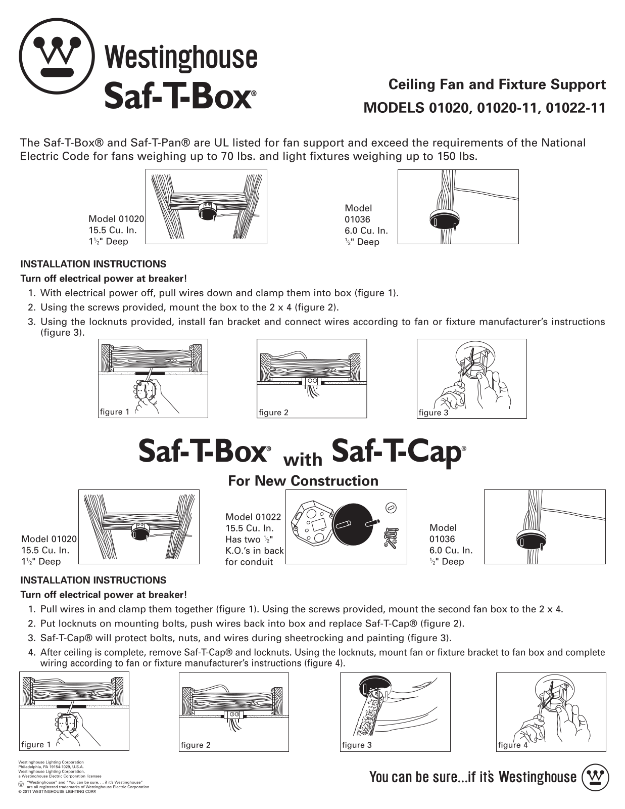 Westinghouse 0102000, 0102011 Instruction Manual