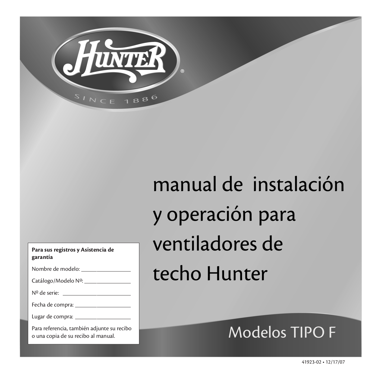 Hunter 23688 Owner's Manual