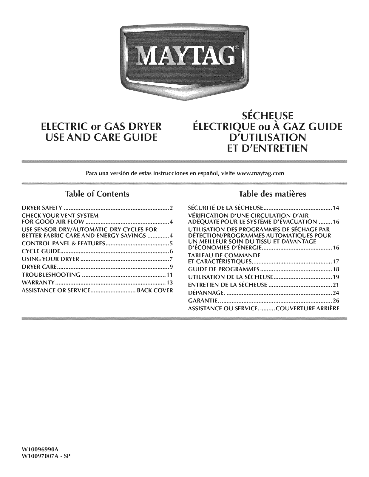 Maytag MGDX500BW0, MGDC400BW0, MGDC300XW3, MGDC300XW1, MGDC300XW0 Owner’s Manual