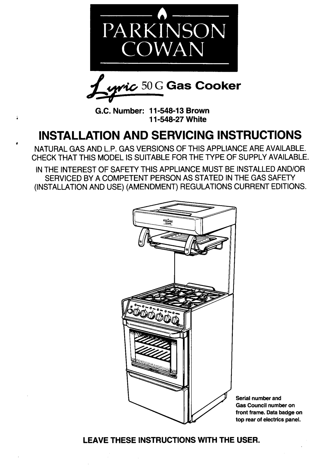 Parkinson Cowan 1154827, 1154813 User Manual