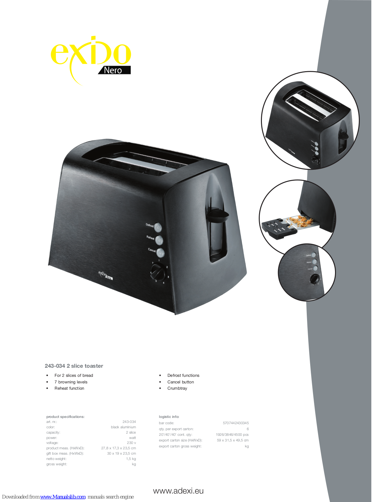 Exido 243-034, Nero 243-034 Specification Sheet - ManualMachine.com