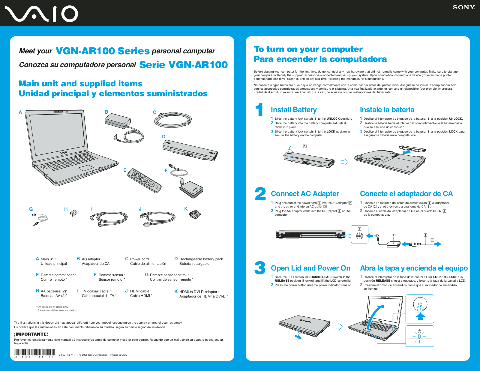 Sony VAIO VGN-AR170P, VAIO VGN-AR100, VAIO VGN-AR170, VAIO VGN-AR150G, VAIO VGN-AR130G Quick start guide