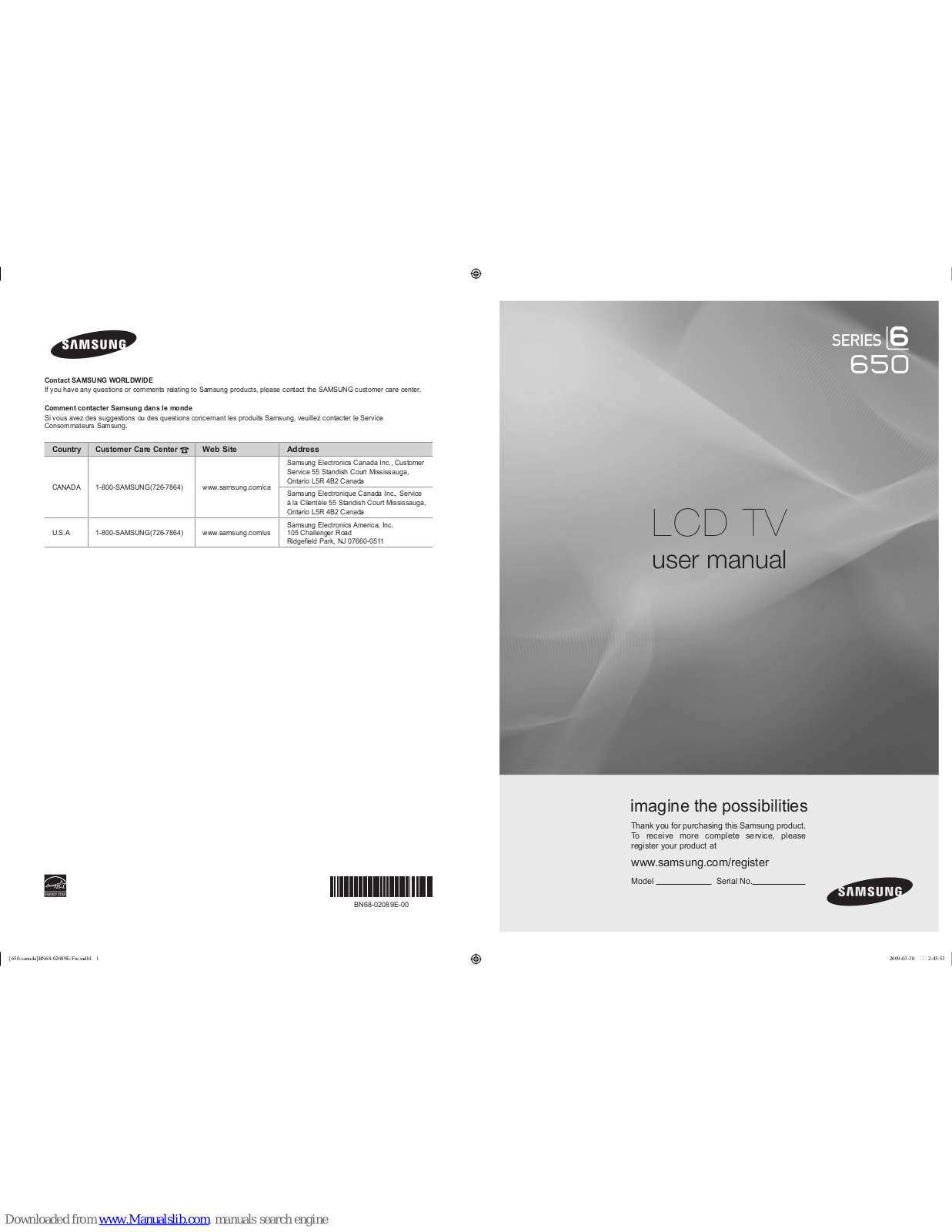 Samsung LN40B60, LN46B60, LN46B650, LN55B650, LN55B650T1F User Manual