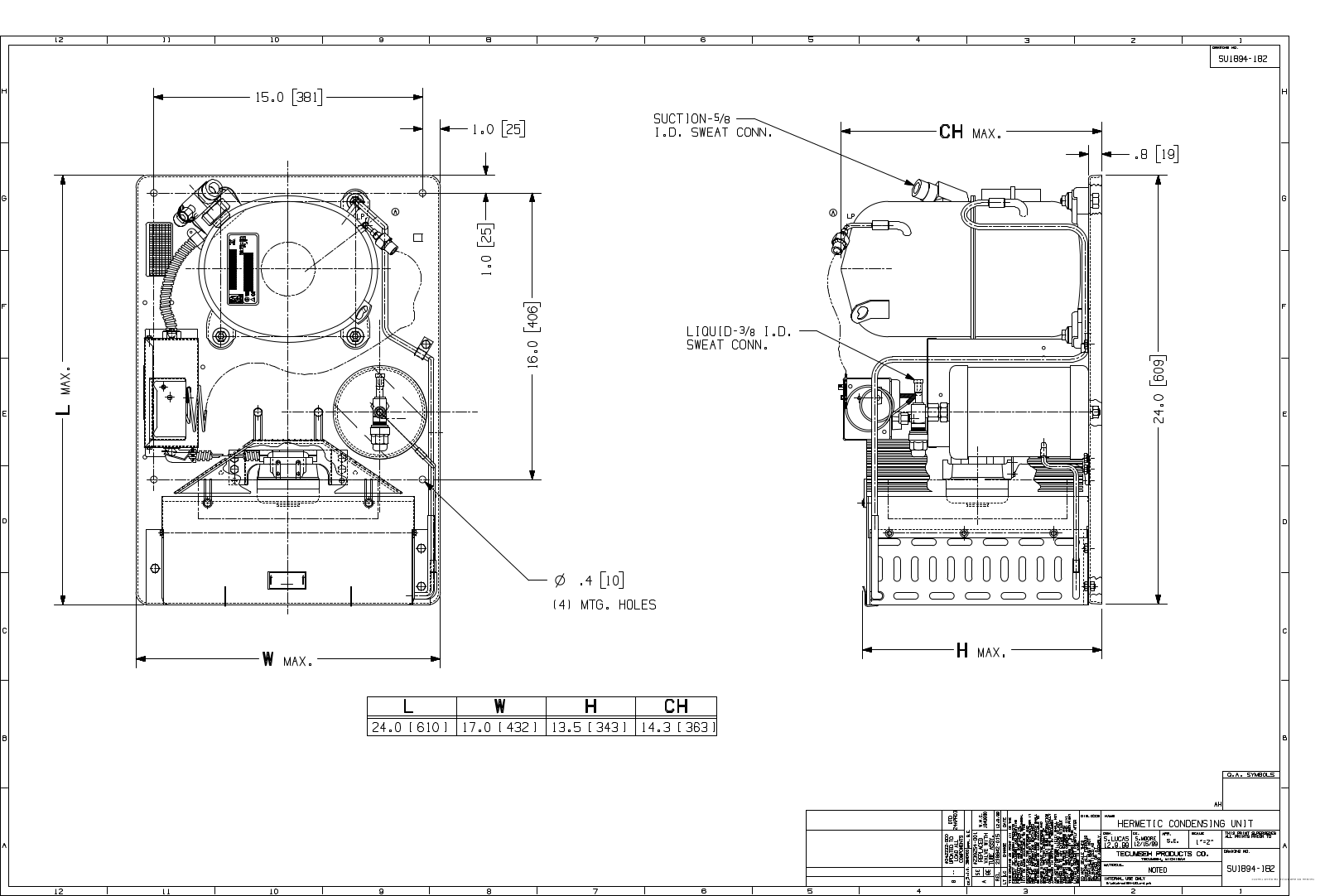 Tecumseh AHA2435AXDXC Drawing Data