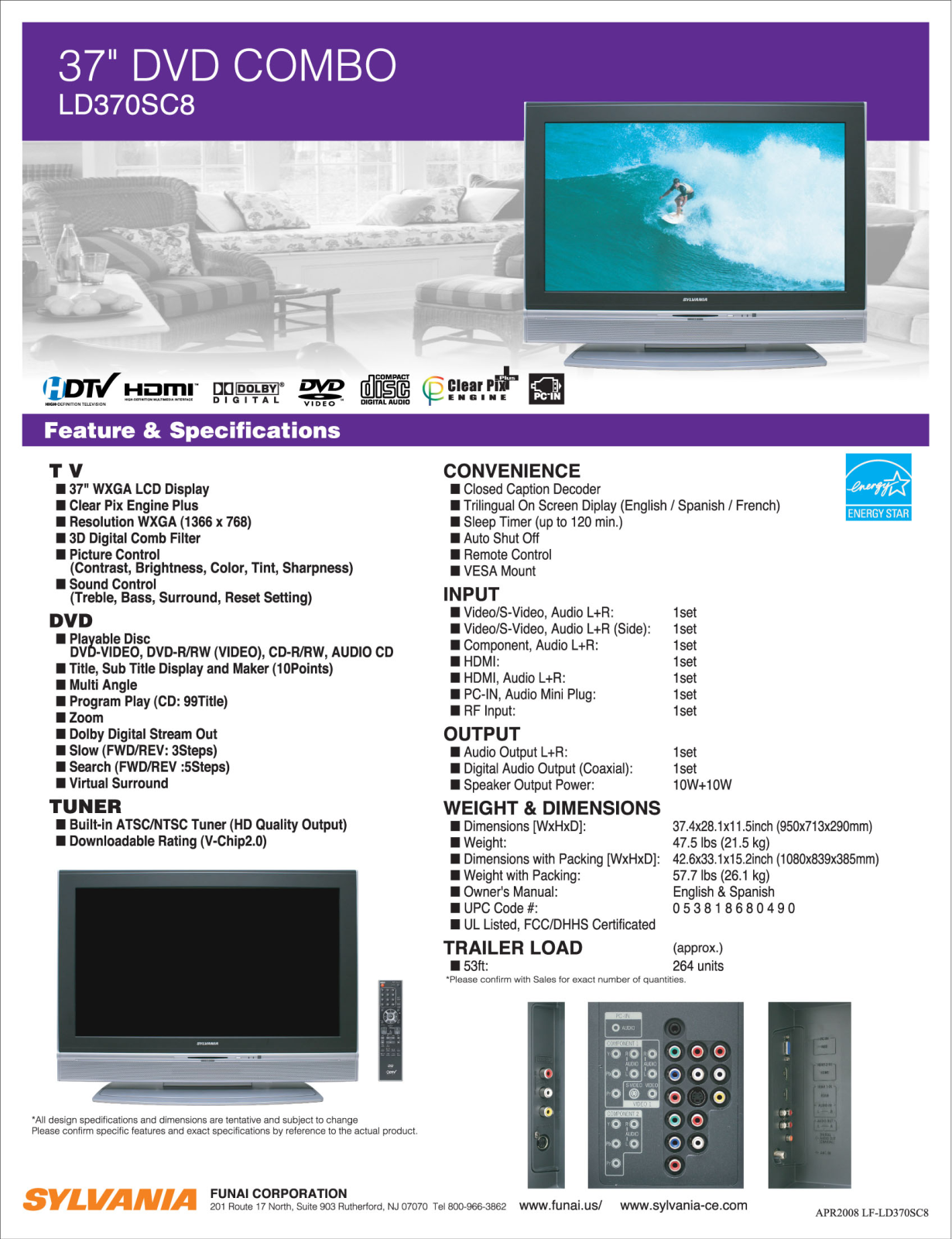 Sylvania LD370SC8 DATASHEET