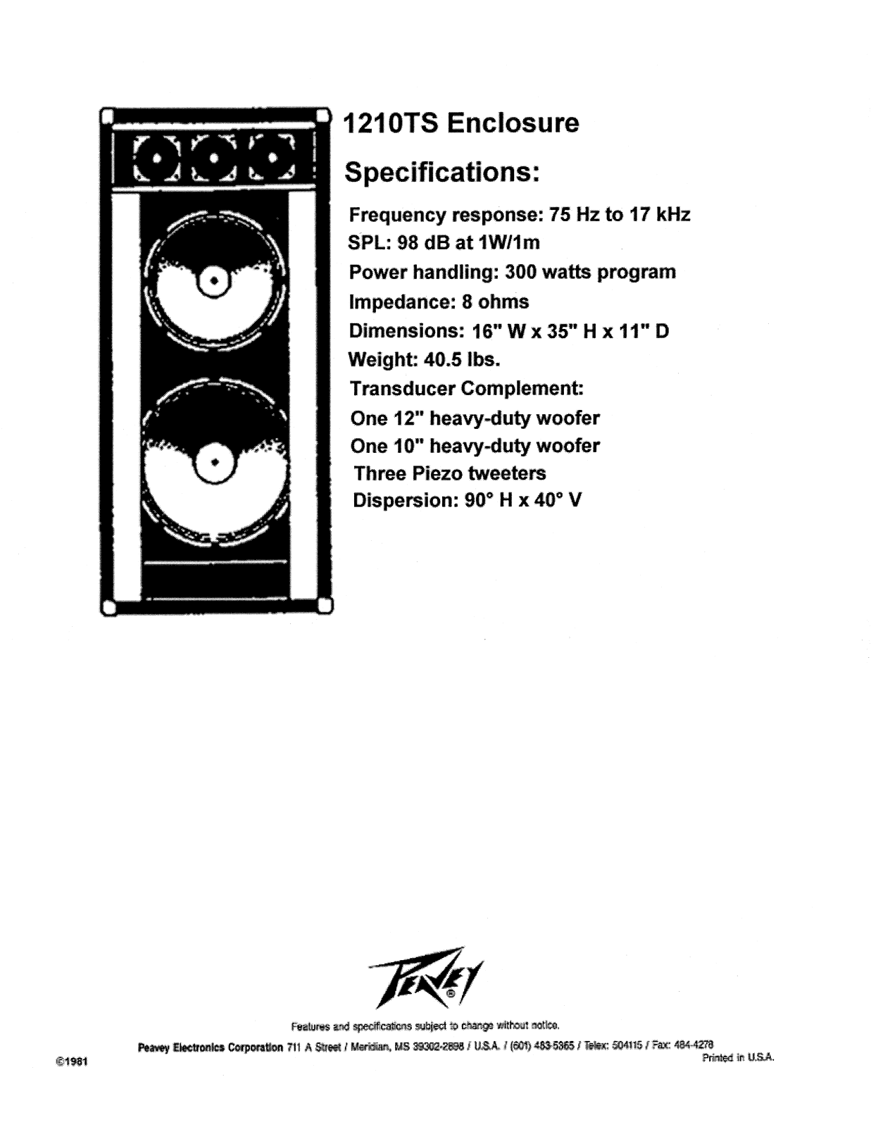 Peavey 1210TS DATASHEET