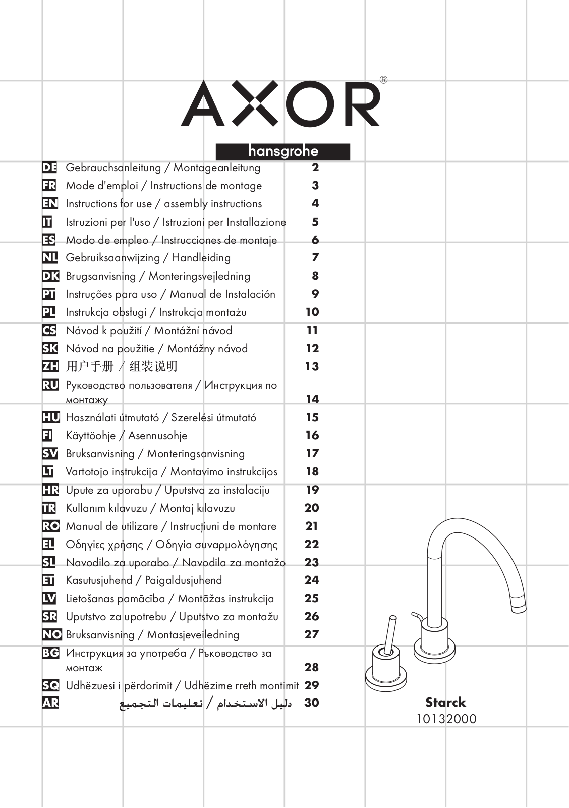 Hansgrohe 10132000 Instructions For Use/assembly Instructions