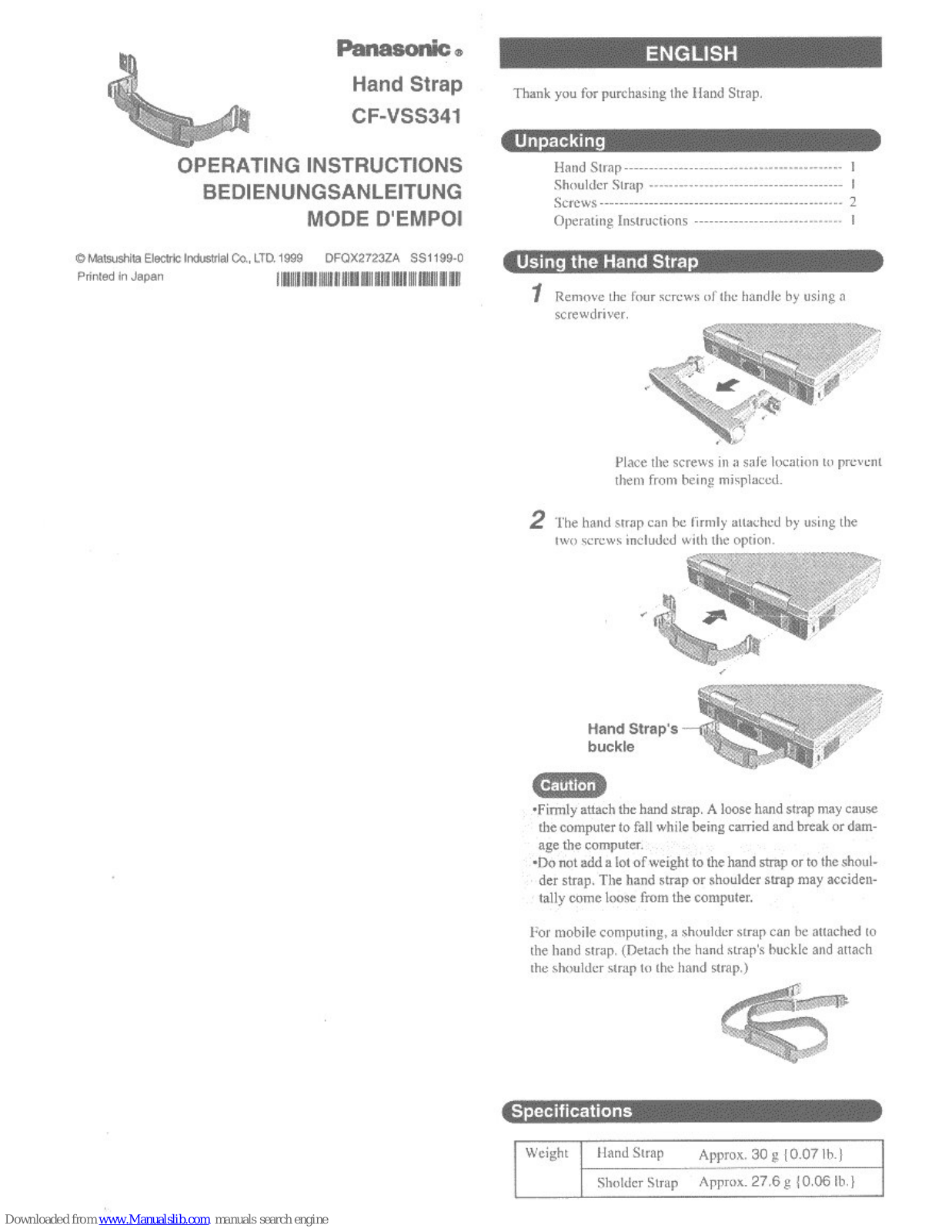 Panasonic CF-VSS341W, CF-VSS341 Operating Instructions Manual