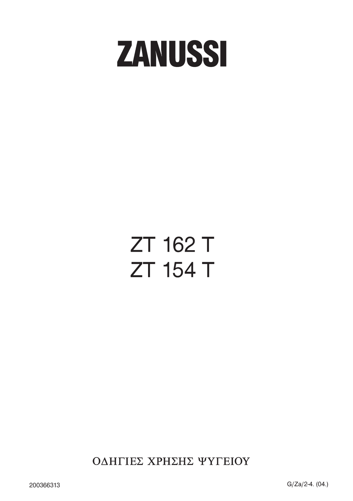 Zanussi ZT 154 T, ZT 162 T User Manual