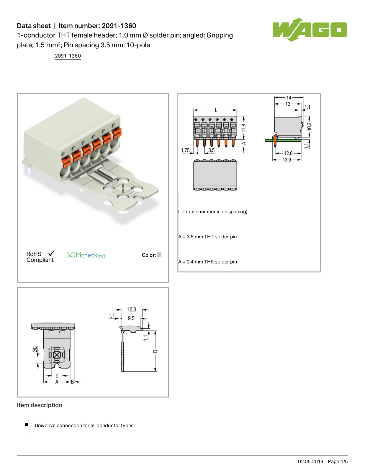 Wago 2091-1360 Data Sheet