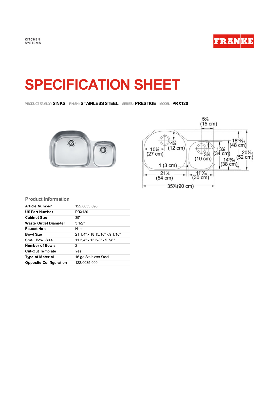 Franke Foodservice PRX120 User Manual