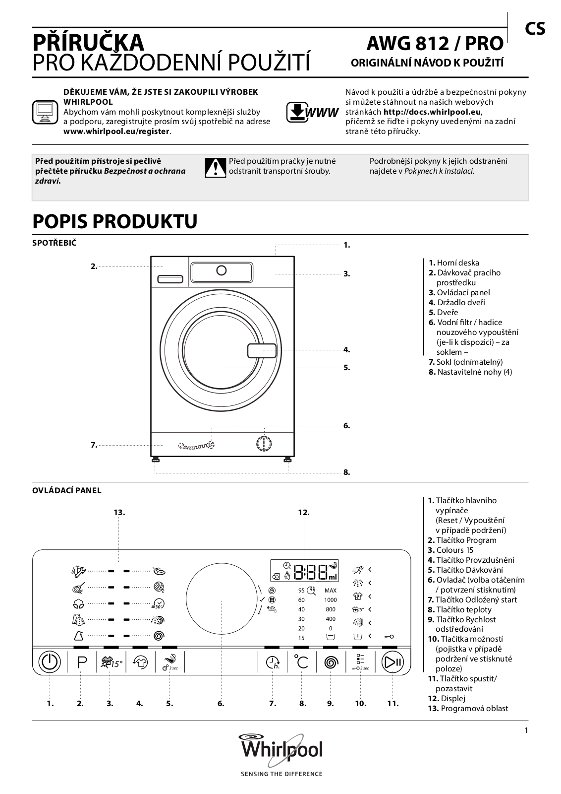 Whirlpool AWG 812/PRO User Manual