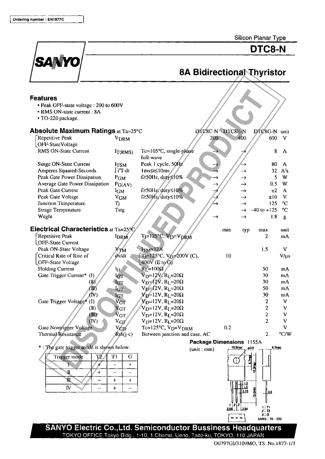 Sanyo DTC8-N Specifications