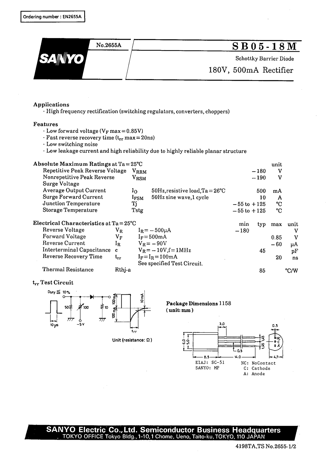 SANYO SB05-18M Datasheet