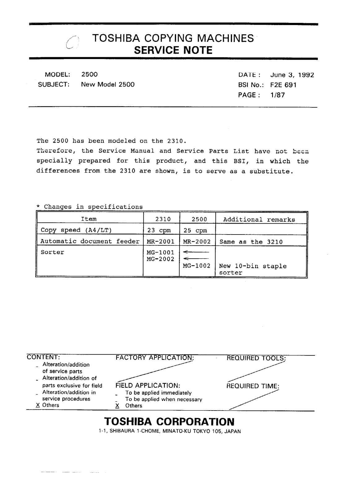 Toshiba f2e691 Service Note