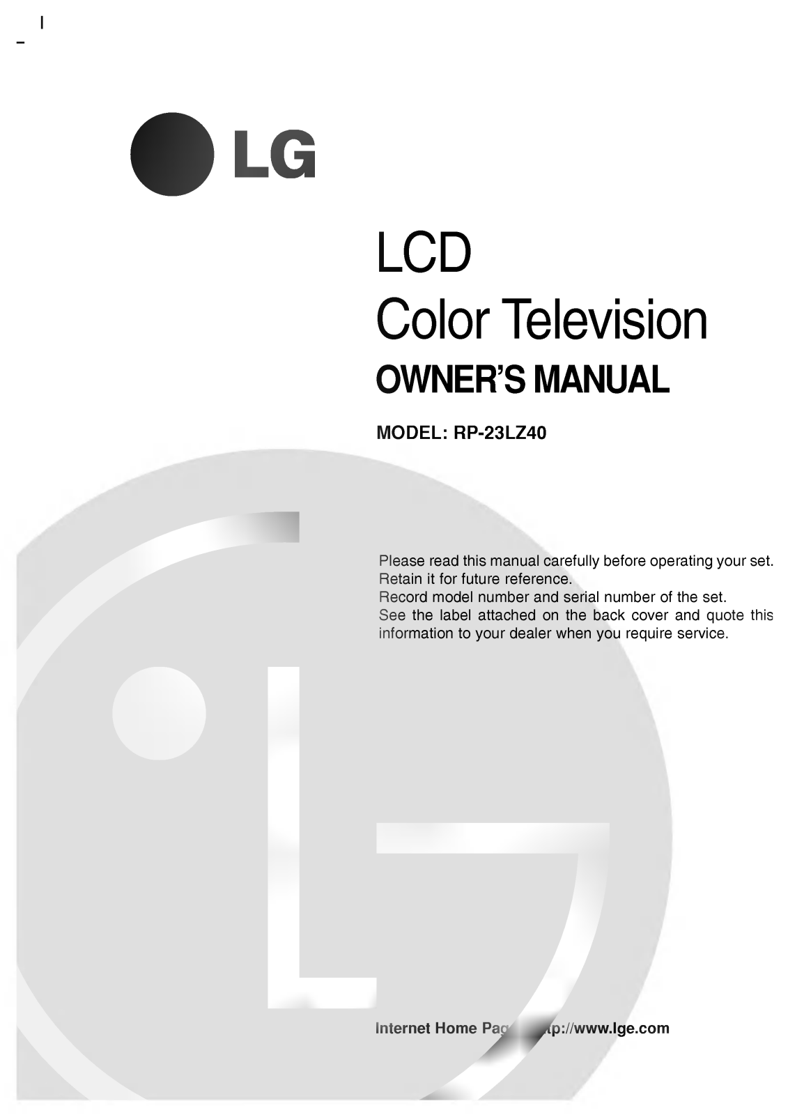 LG RP-23LZ40 Owner's Manual