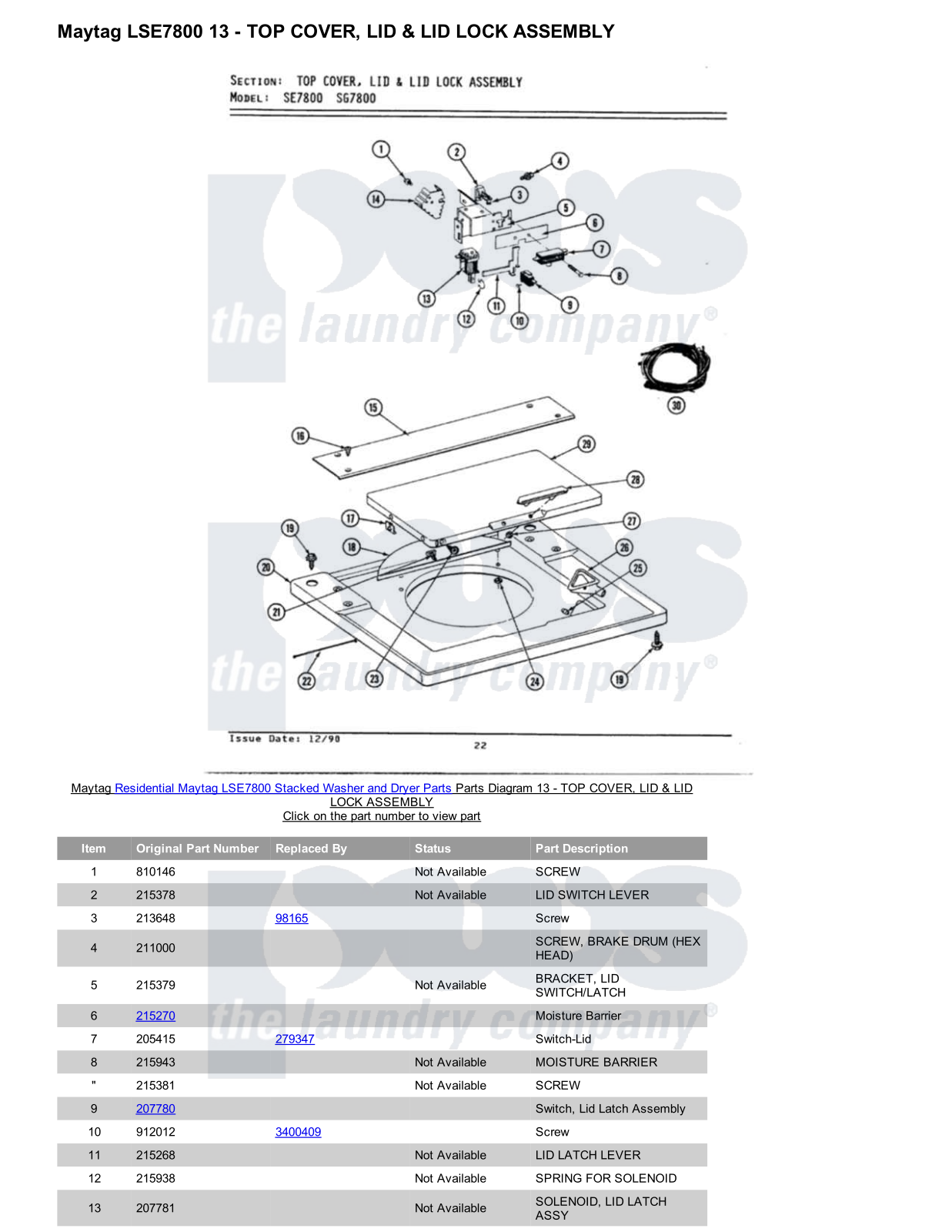 Maytag LSE7800 Stacked and Parts Diagram