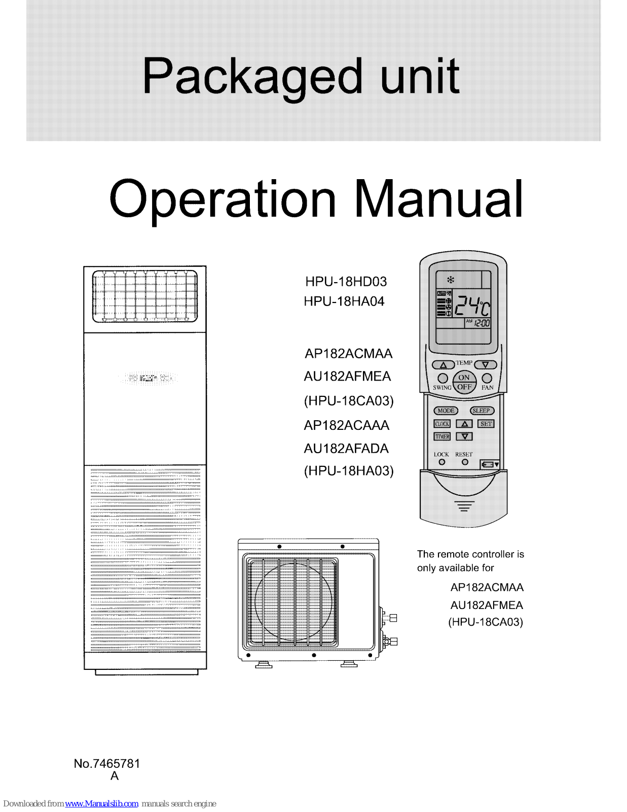 Haier AP182ACAAA, AP182ACMAA, AU182AFADA, AU182AFMEA, HPU-18HA04 Operation Manual