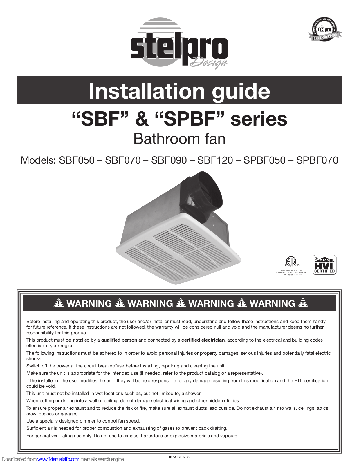 Stelpro SBF050, SBF070, SBF090, SBF120, SPBF050 Installation Manual - ManualMachine.com