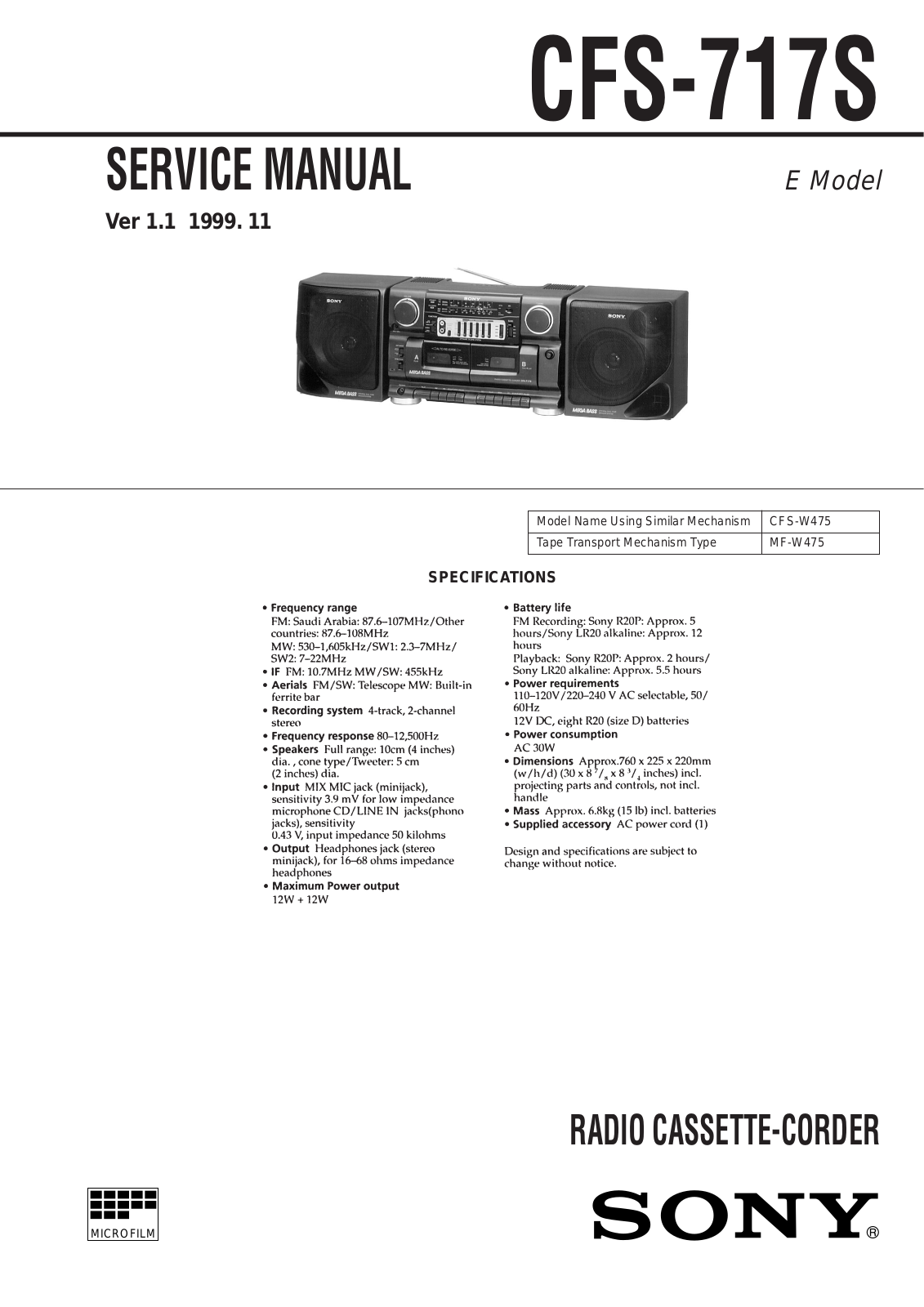Sony CFS-717-S Service manual