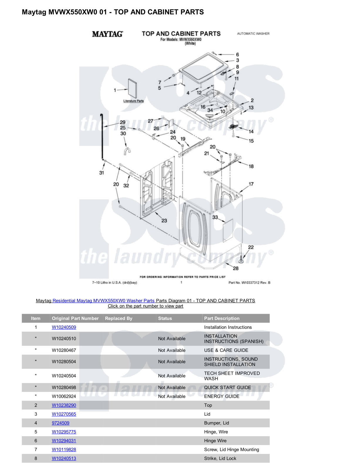 Maytag MVWX550XW0 Parts Diagram