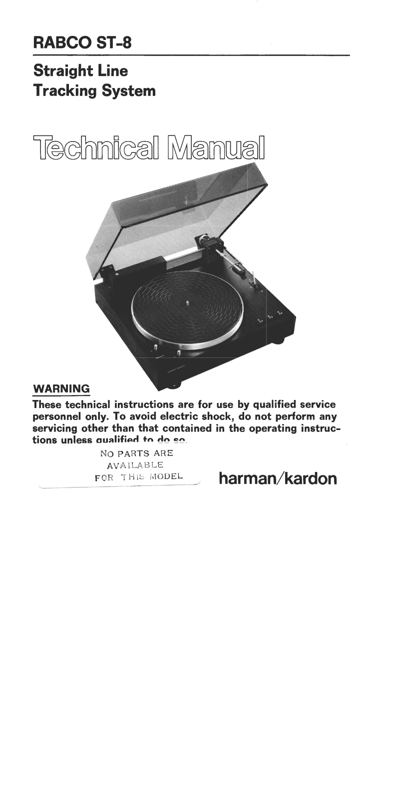 Harman Kardon Rabco-ST-8, ST-8 Service manual