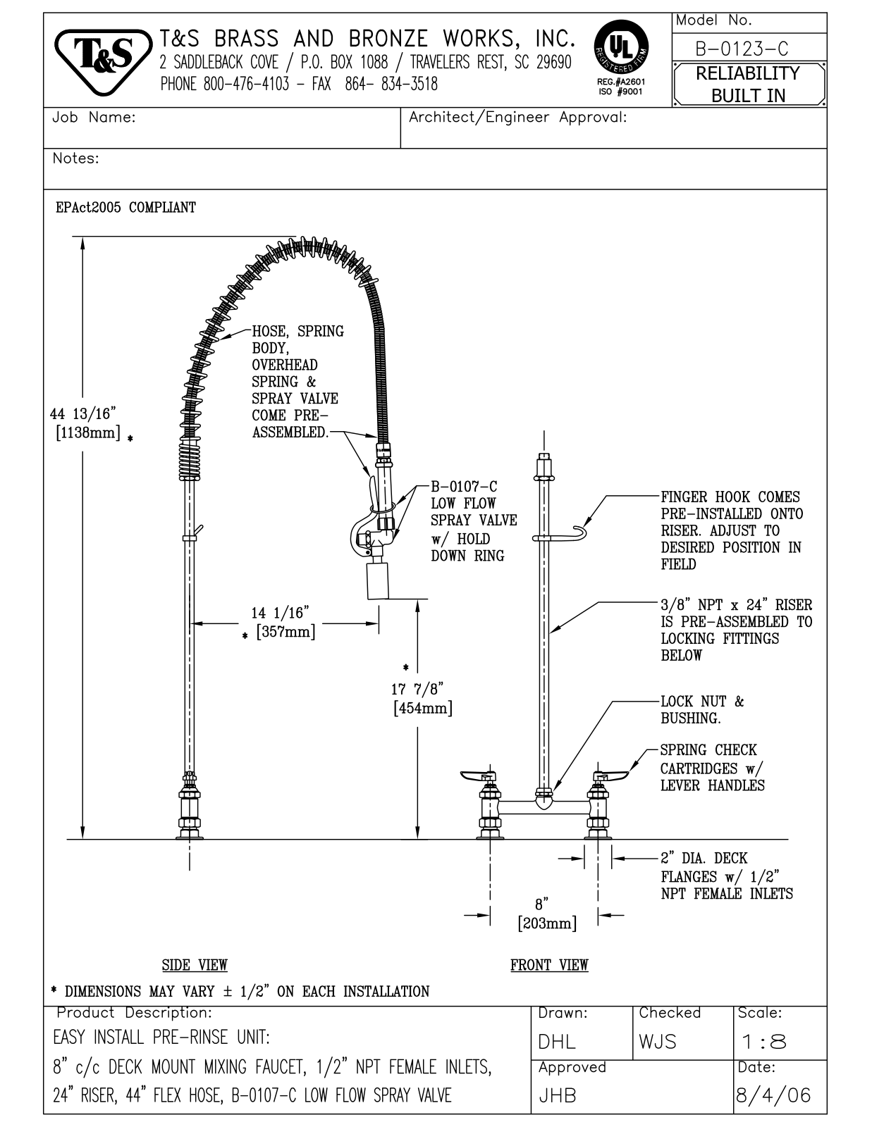 T&S Brass B-0123-C User Manual