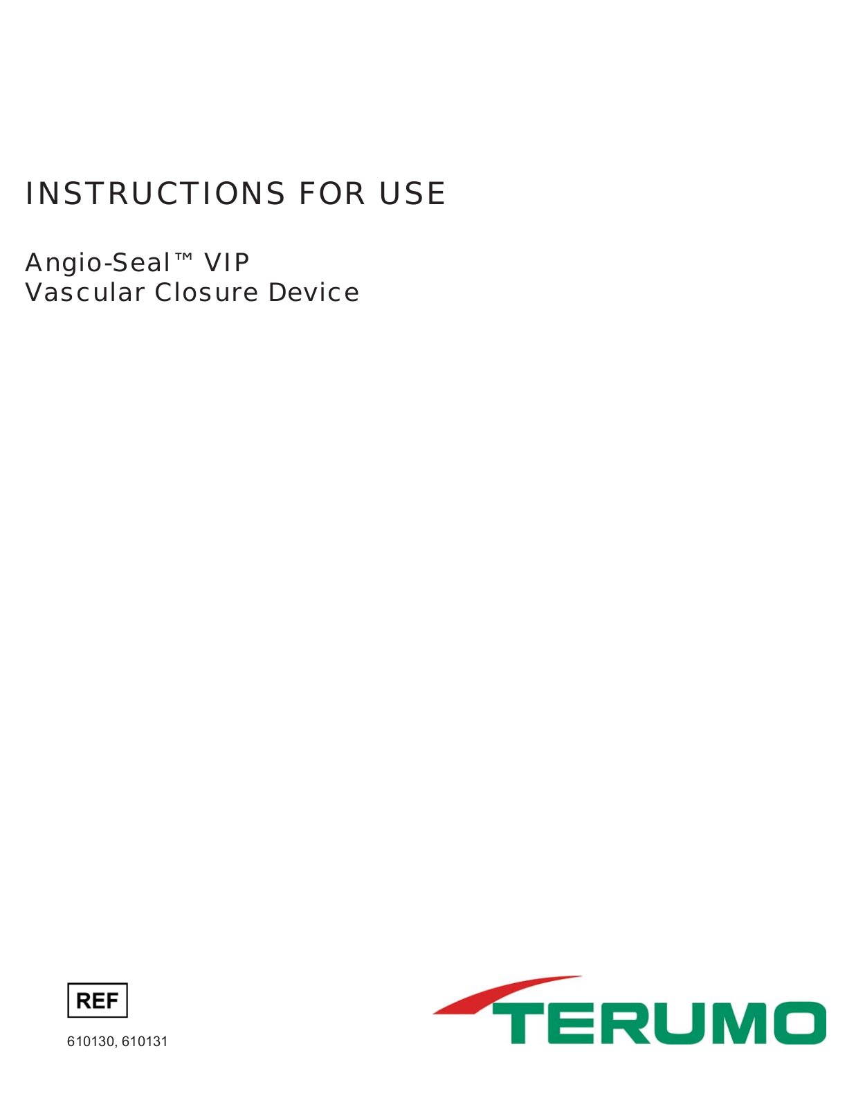 Terumo Angio-Seal VIP Instructions For Use Manual