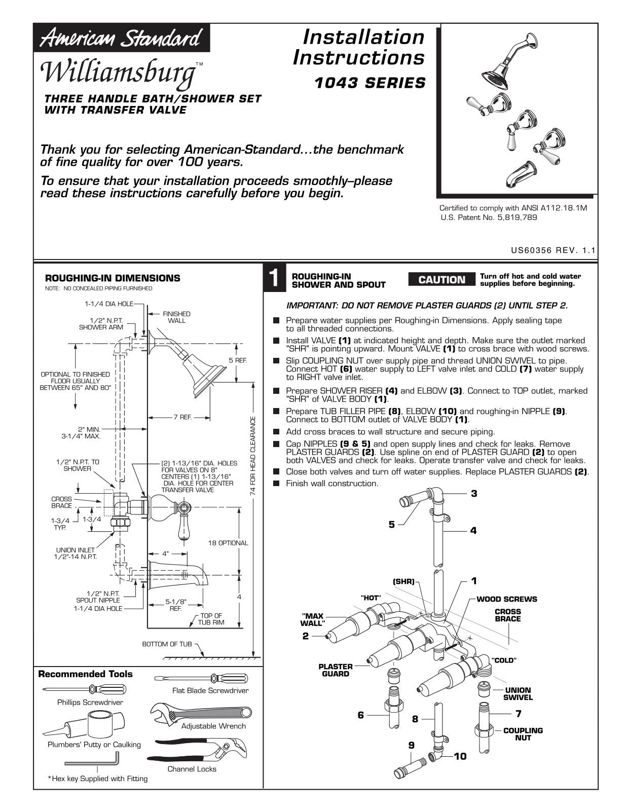 American Standard 1043 User Manual