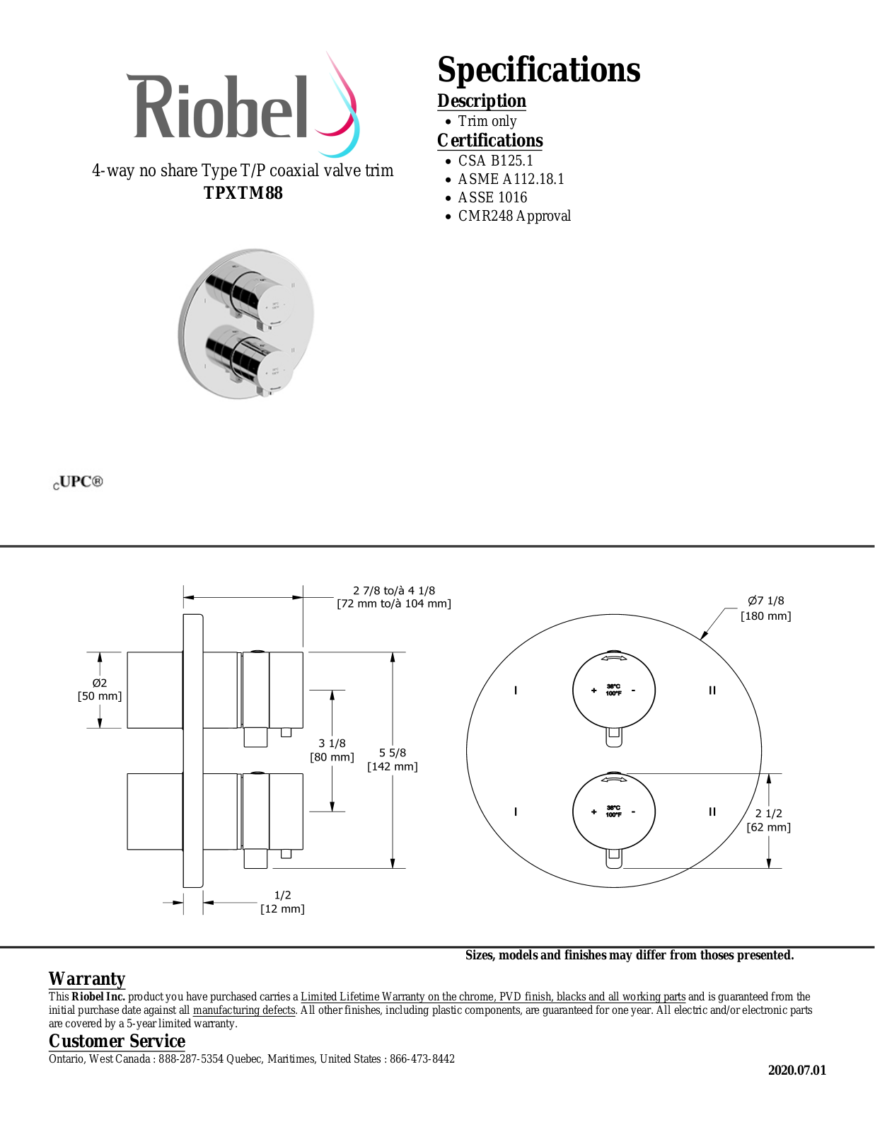 Riobel TPXTM88C Specifications - ManualMachine.com