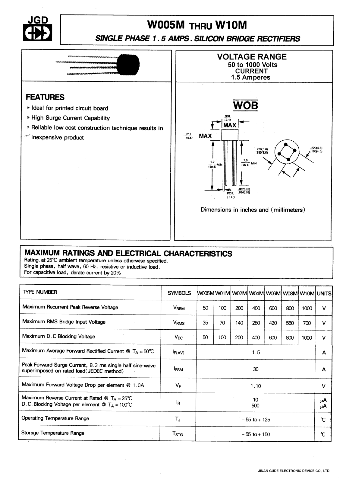 JGD W02M, W08M, W06M, W04M, W01M Datasheet