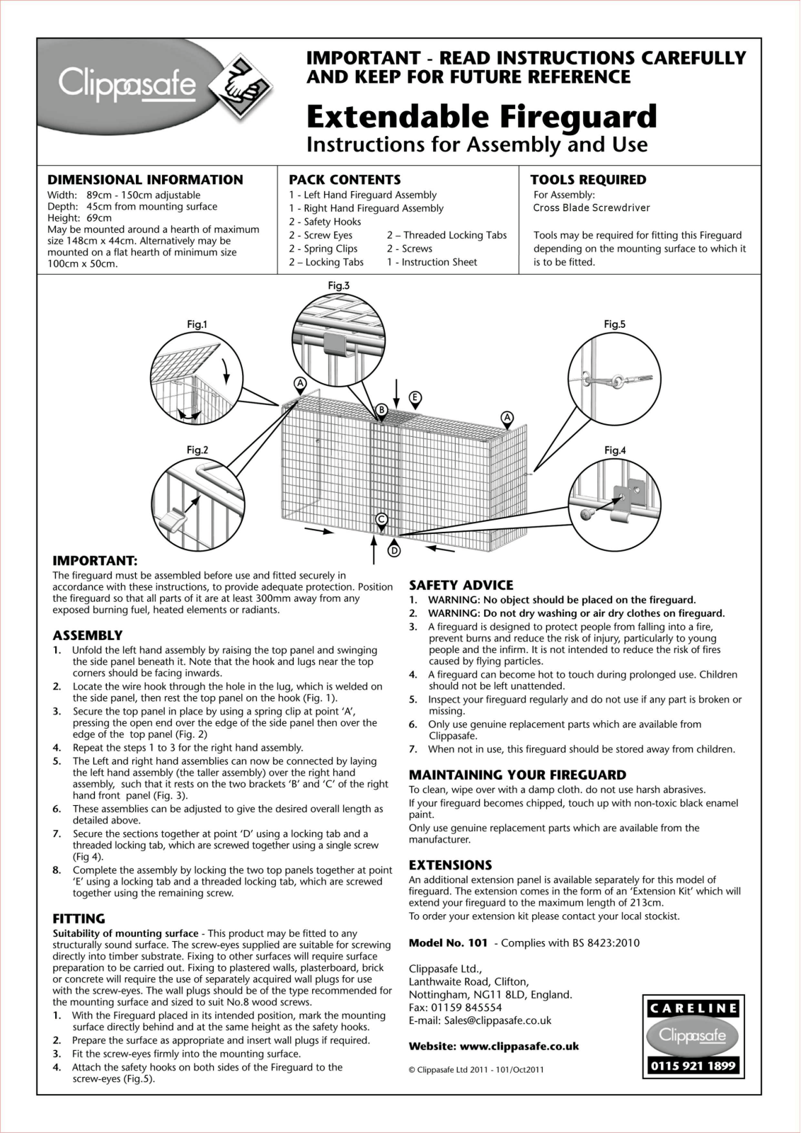 Clippasafe 101 Extendable Fireguard User Manual - ManualMachine.com