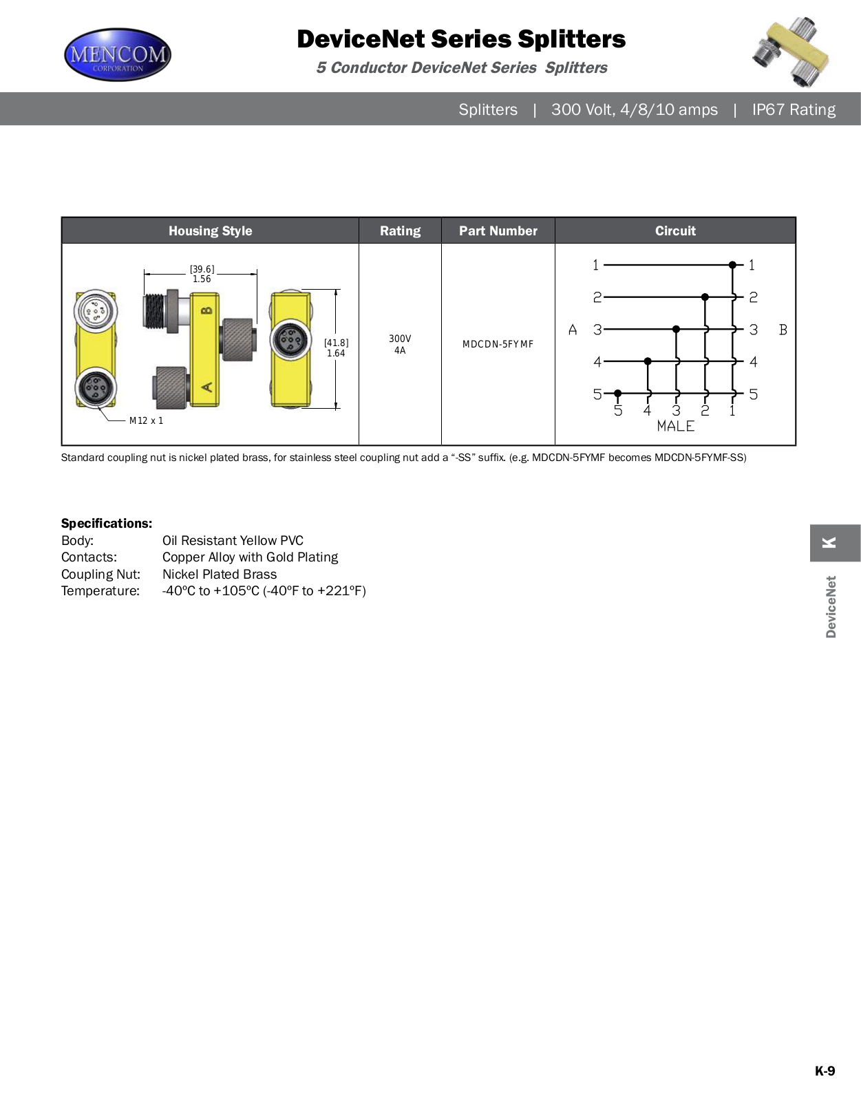 Mencom DeviceNet Series Splitters Catalog Page