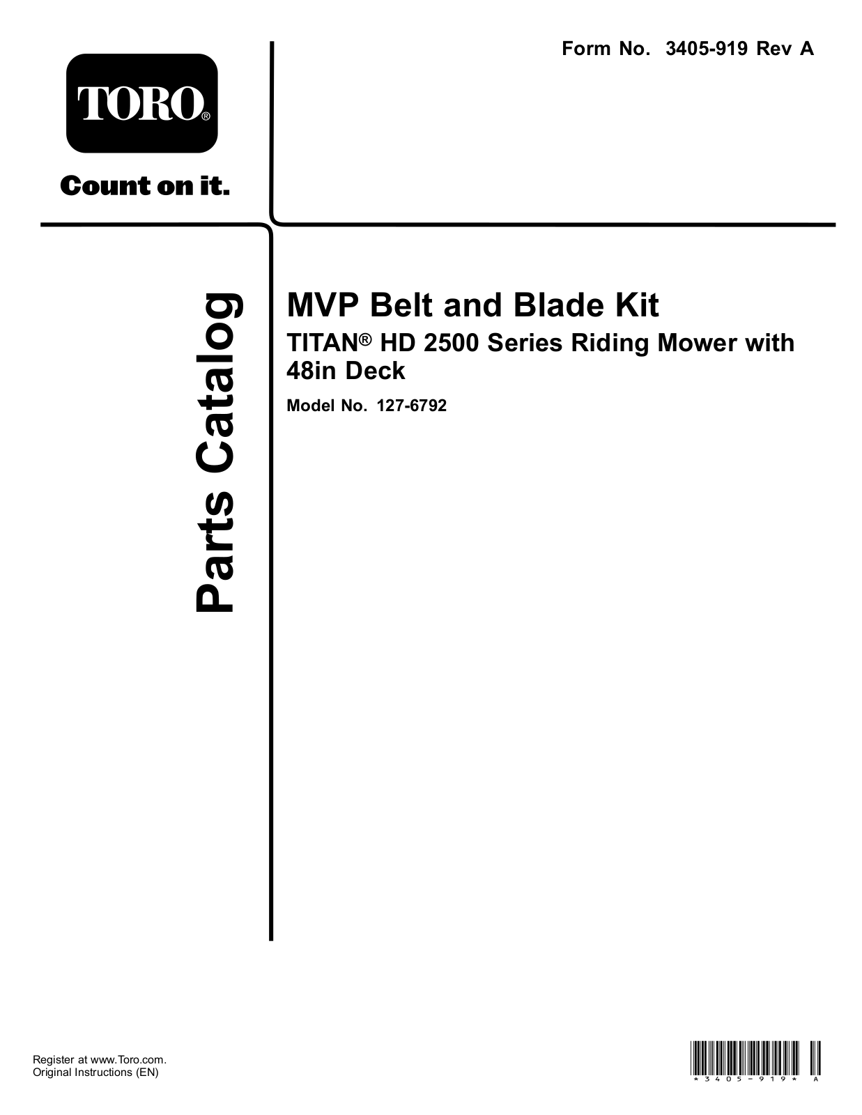 Toro 127-6792 Parts Catalogue