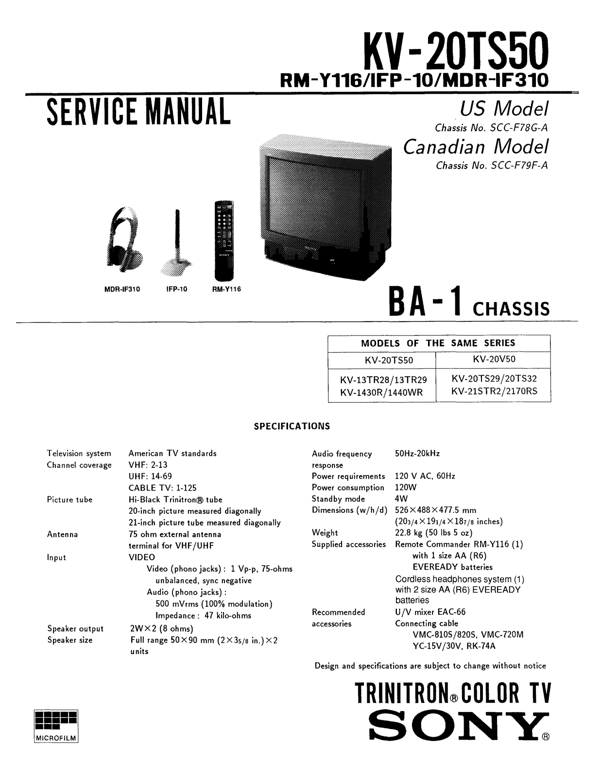 SONY KV-20TS50 Service Manual