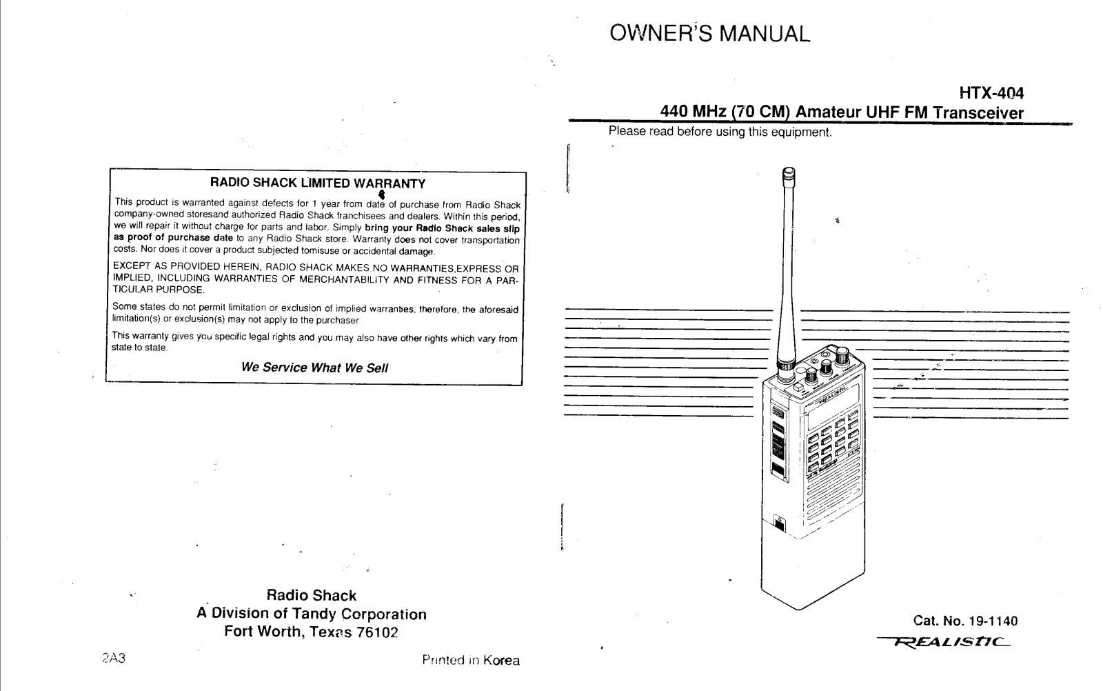 Radio Shack HTX-404 User Manual