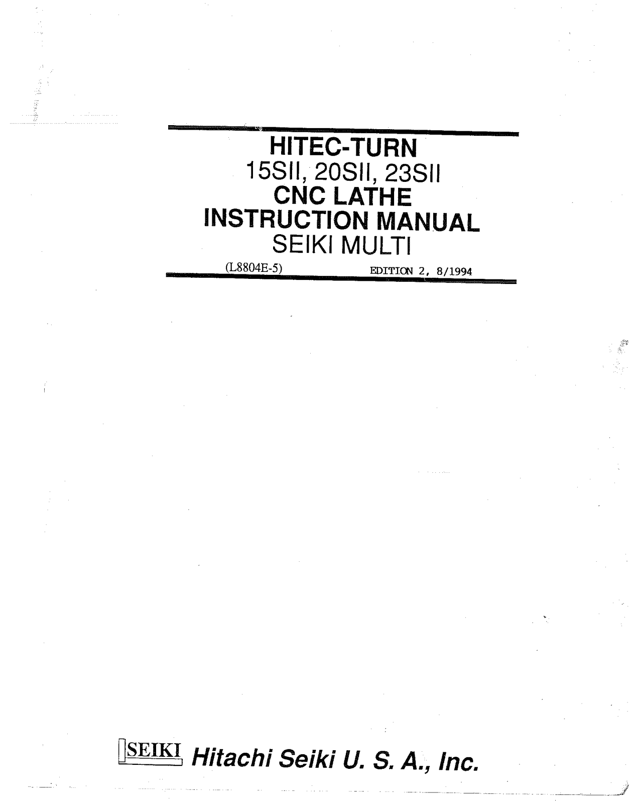 Hitachi Seiki 15SII, 20SII, 23SII Instruction Manual