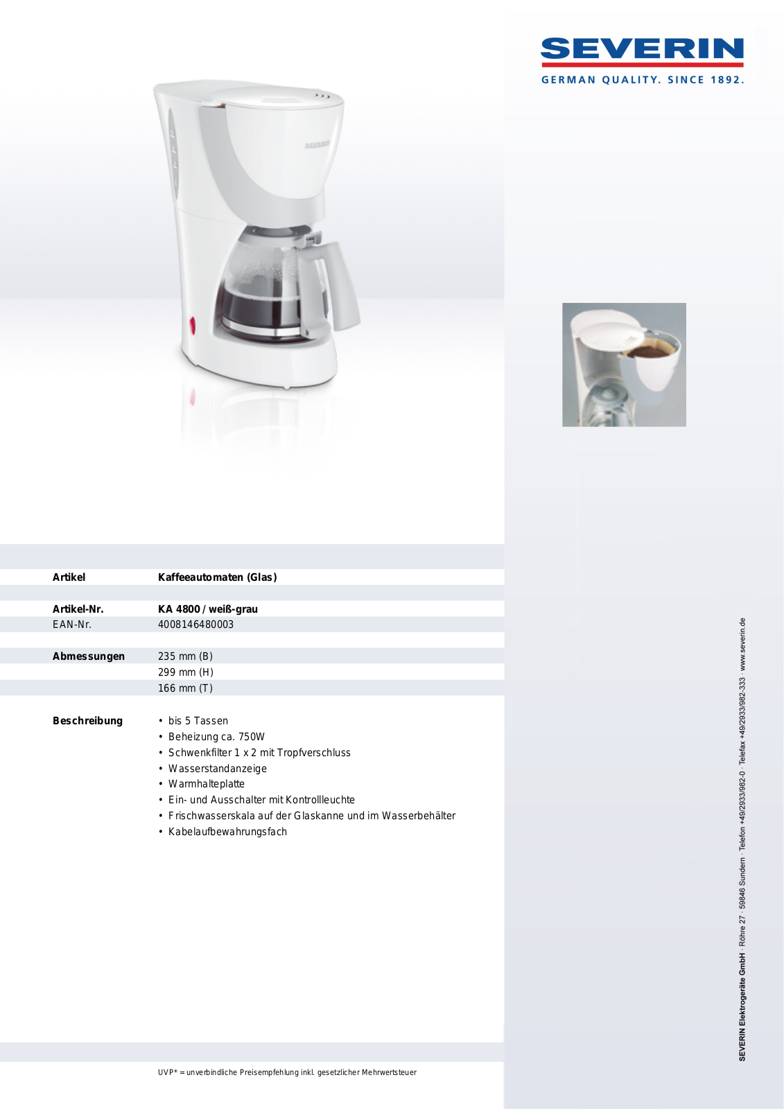 Severin KA 4800 DATASHEET