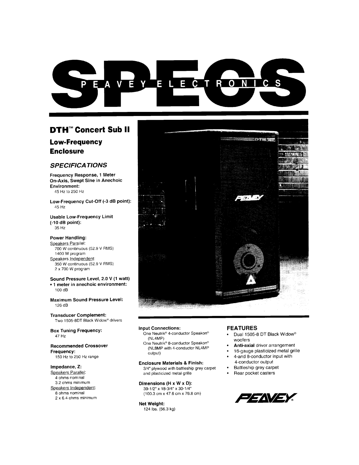 Peavey DTH Concert Sub II User Manual