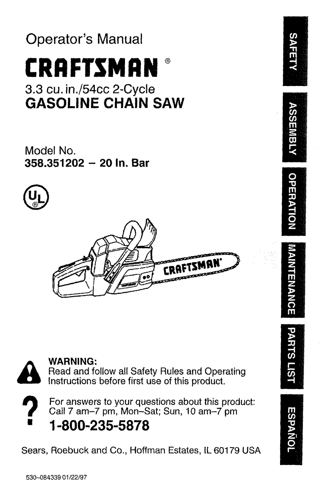 Craftsman 358351202 Owner’s Manual