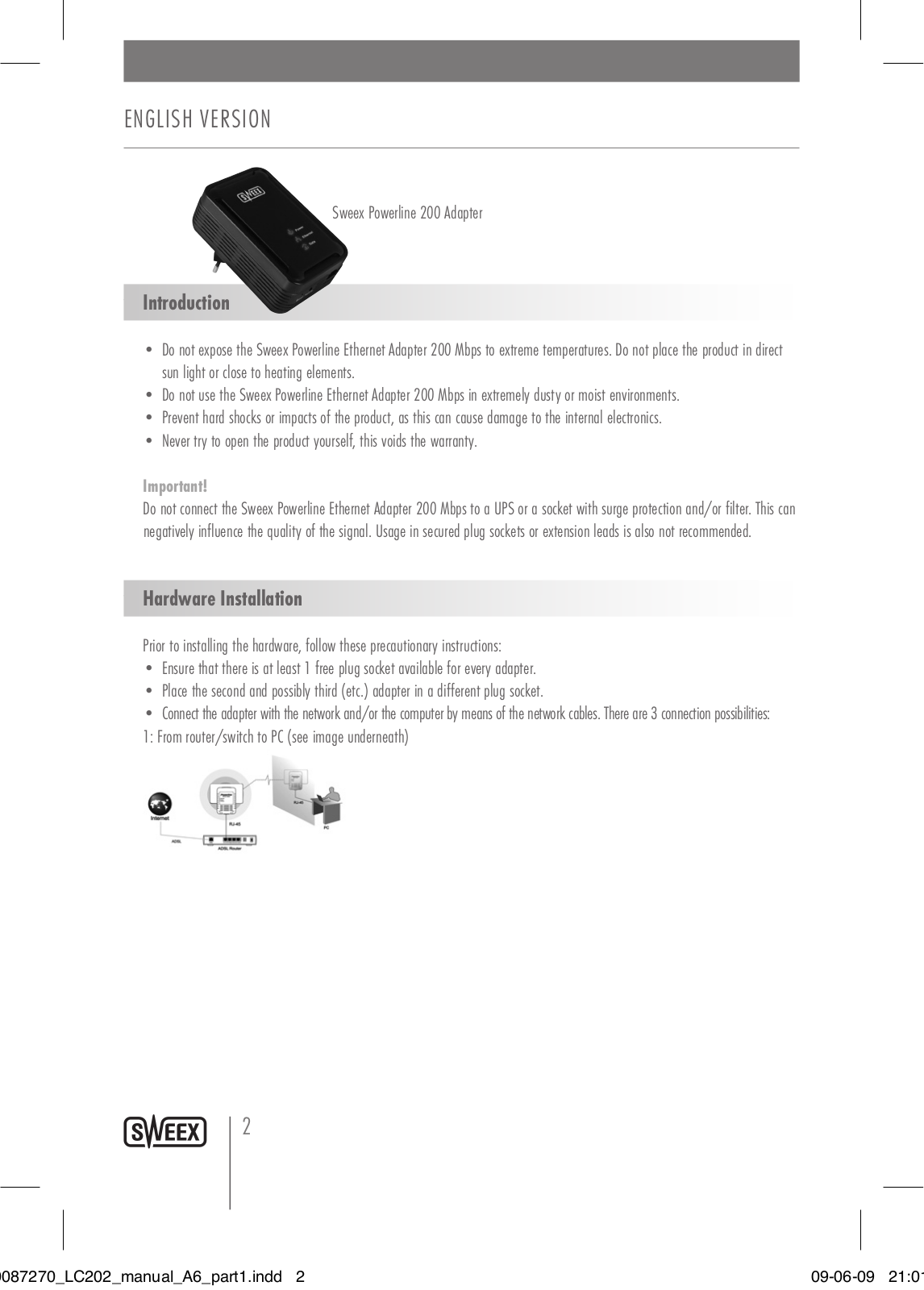 Sweex LC203 Quick start guide