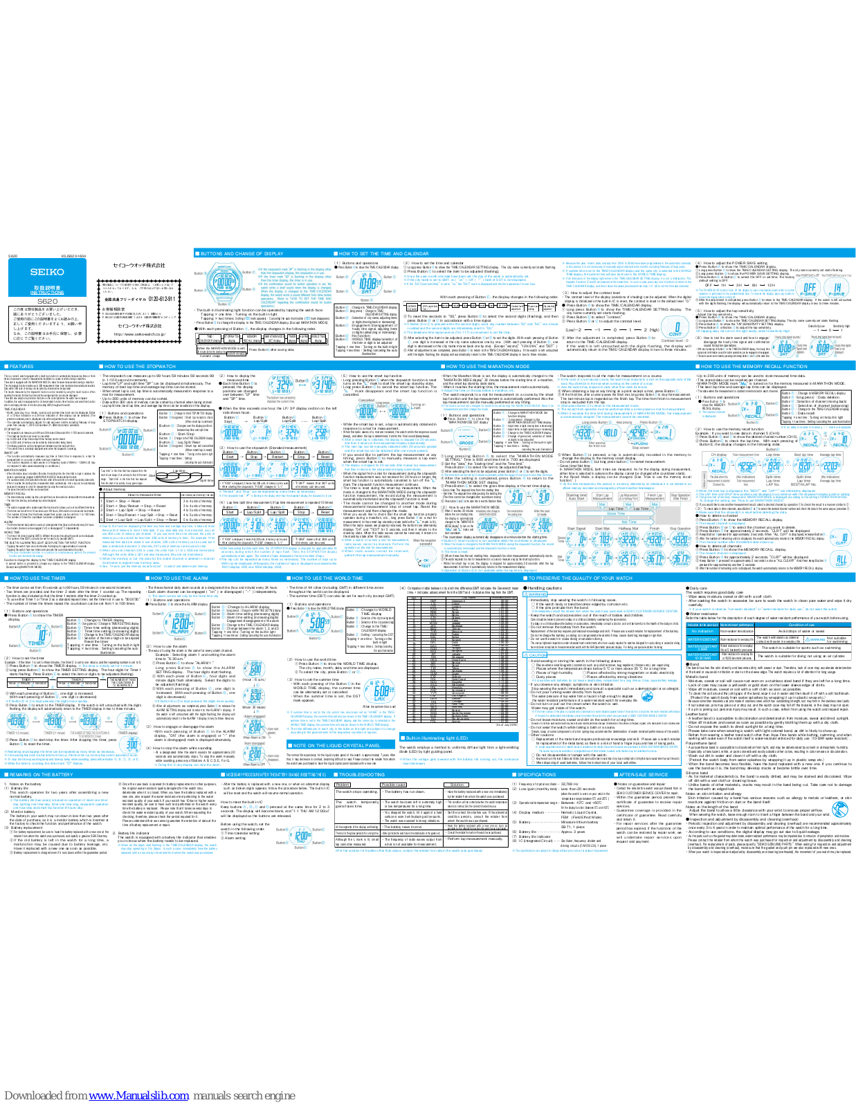 Seiko S620 Instructions Manual