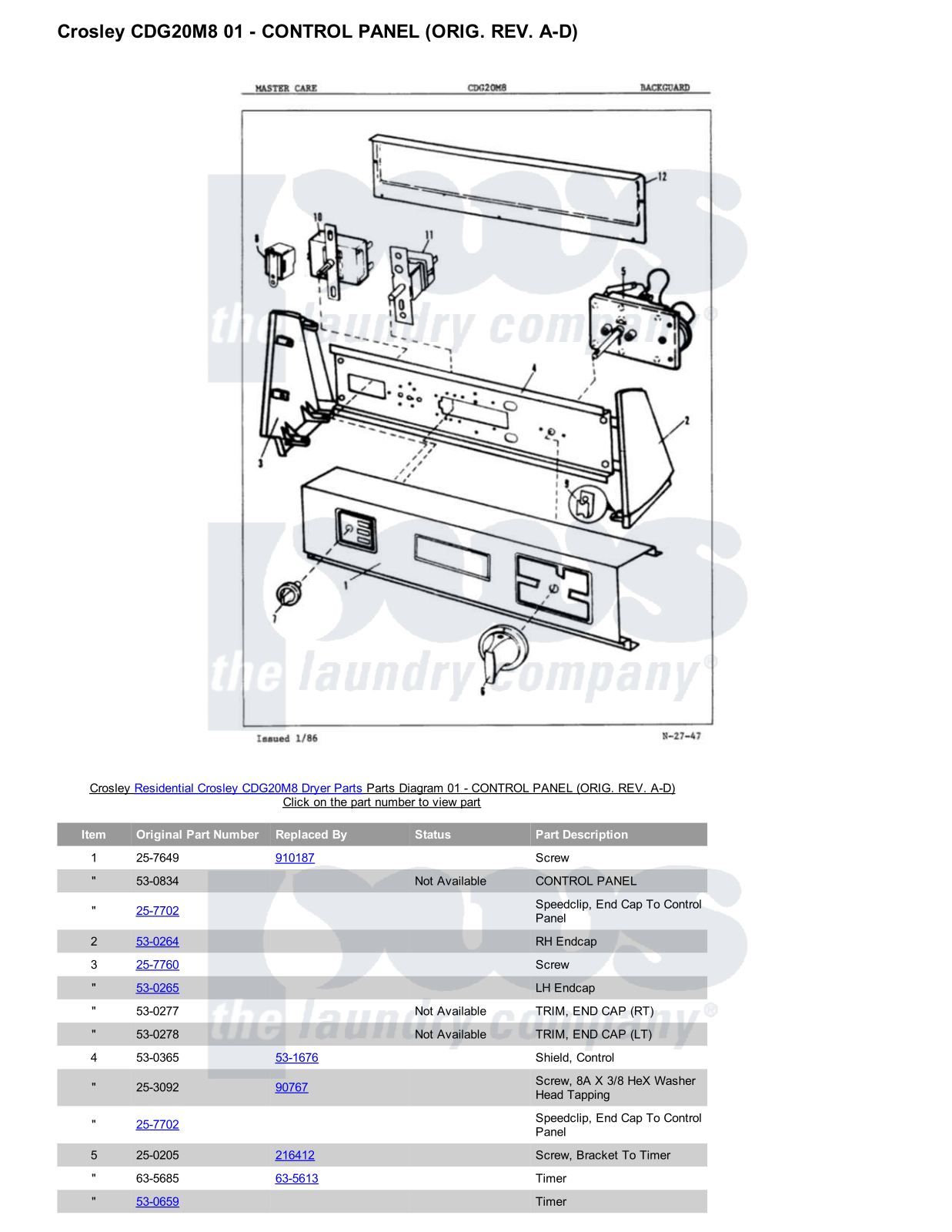 Crosley CDG20M8 Parts Diagram