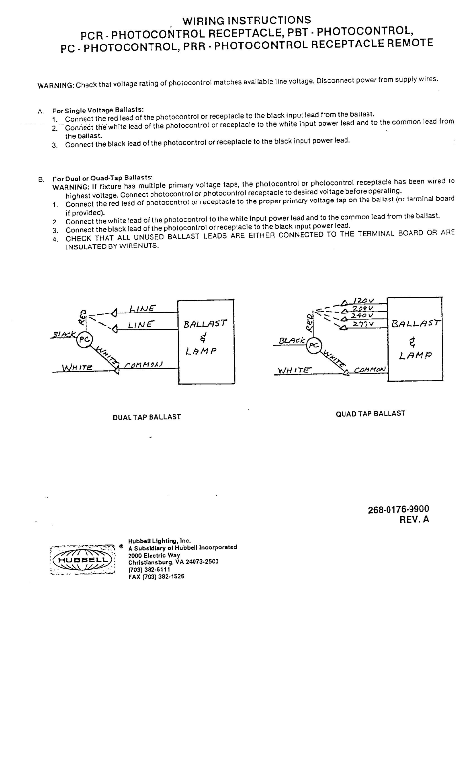 Hubbell lighting PCR, PBT, PC User Manual